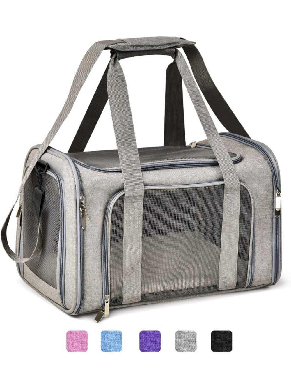 Airline Approved Small Pet Carrier – Grey, Soft‑Sided, Collapsible, Up to 15 lbs